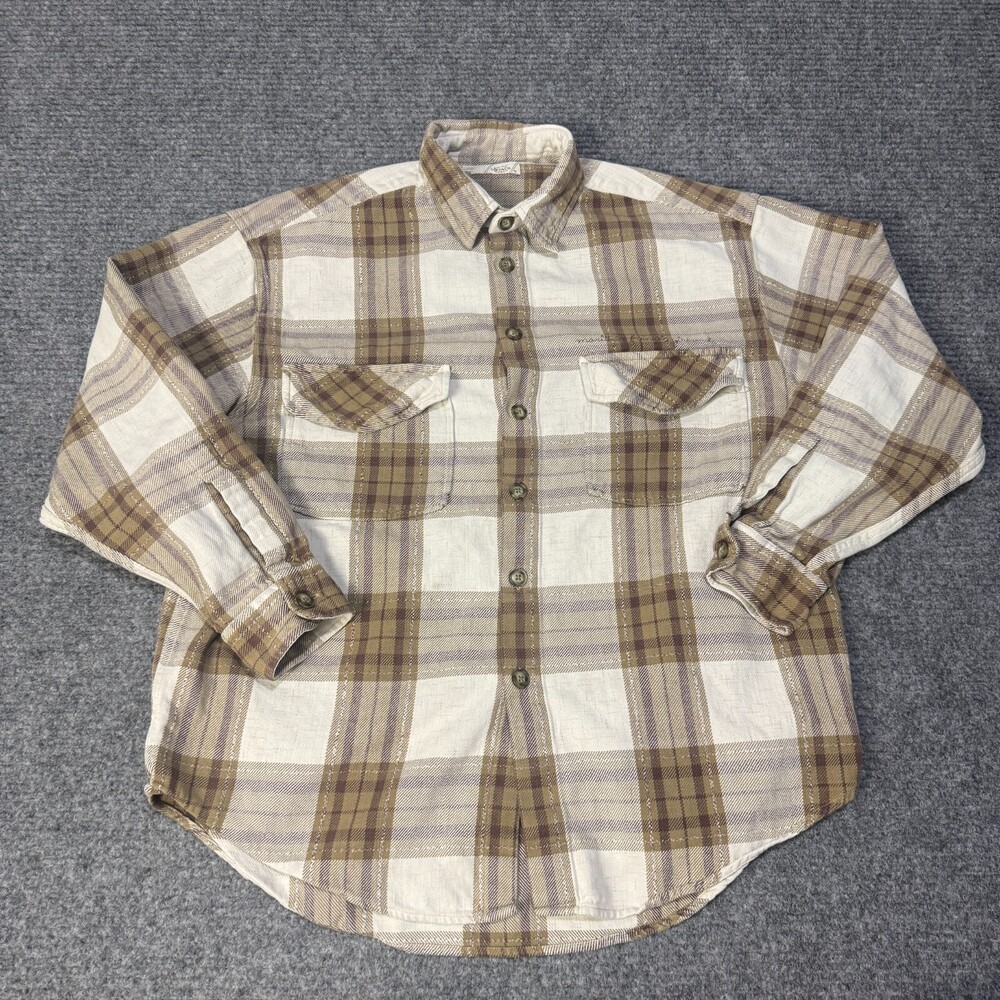 Marithe Francois Girbaud Shirt Mens Medium Brown Plaid Cotton Heavy Flannel